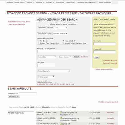 Provider search page of nevadapreferred.com